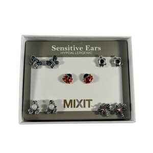 MIXIT Sensitive Ears Set 5 Earrings Studs Ladybugs Turtles Frogs Butterflies